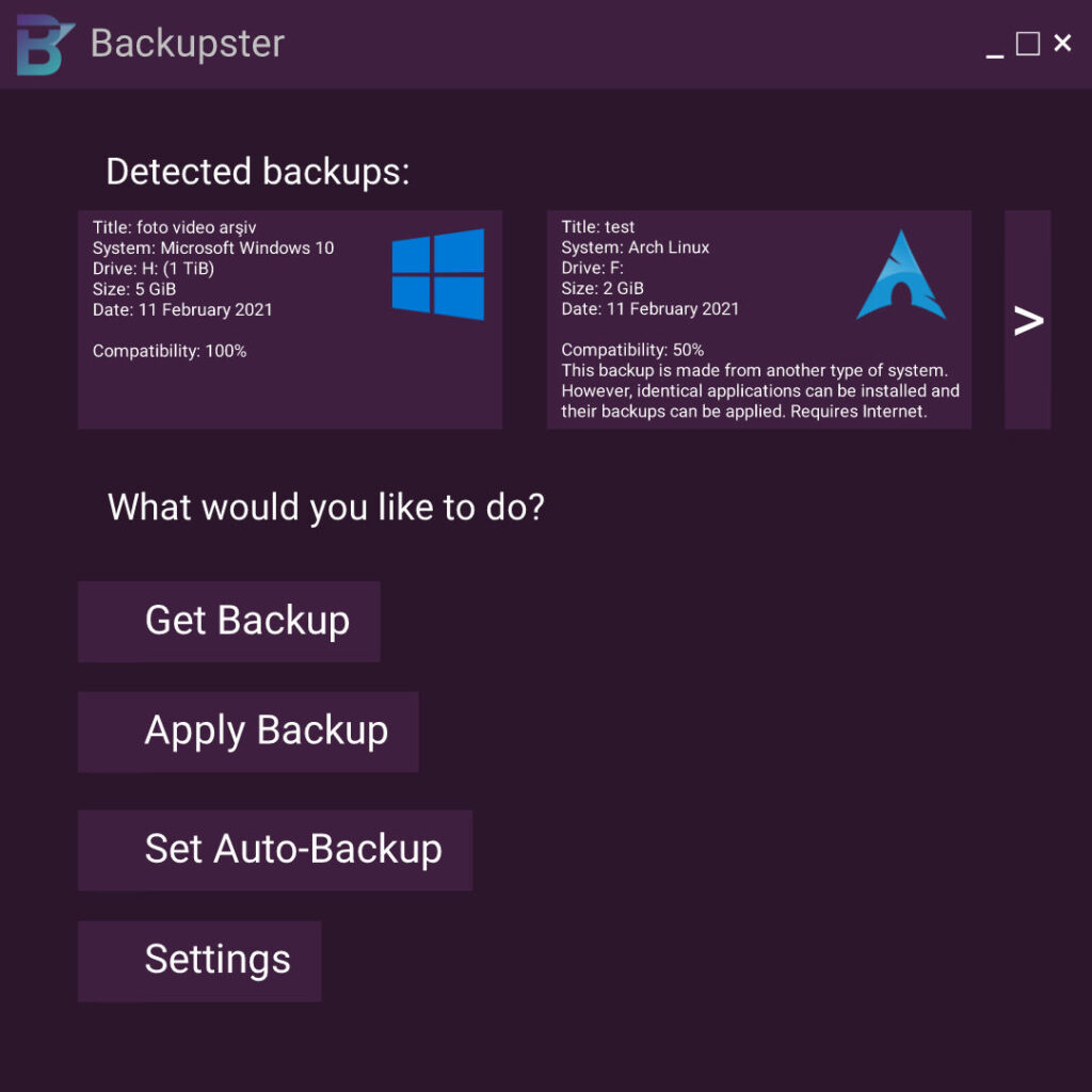 Backupster - Ana ekran
